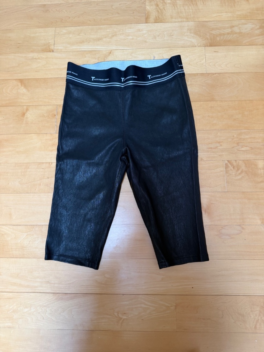 Alexander Wang 'T' Stretch Leather Shorts with Logo Waistband